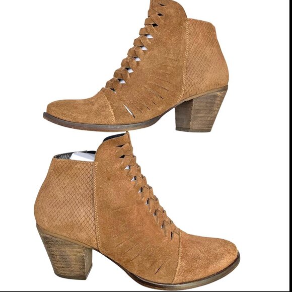 Free People Loveland Brown Suede Snake Embossed Zip Booties‎ - Picture 7 of 12
